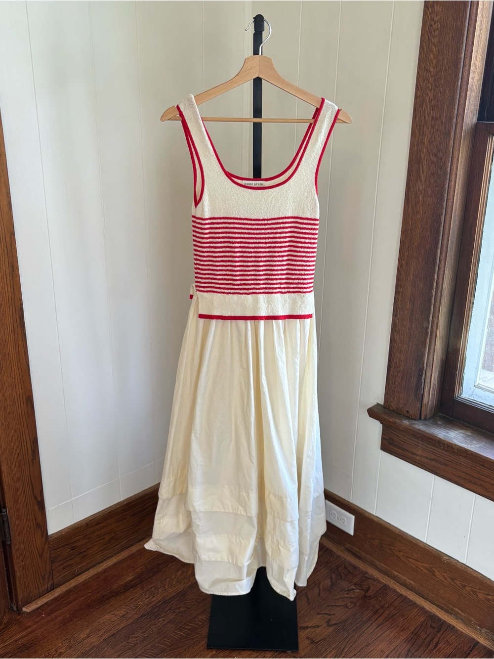 Moon River Terry Cloth Stripe Maxi Dress Ivory Red Womens S Coastal Americana